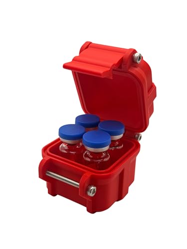 Secure 4-Slot Vial Organizer Case — Red
