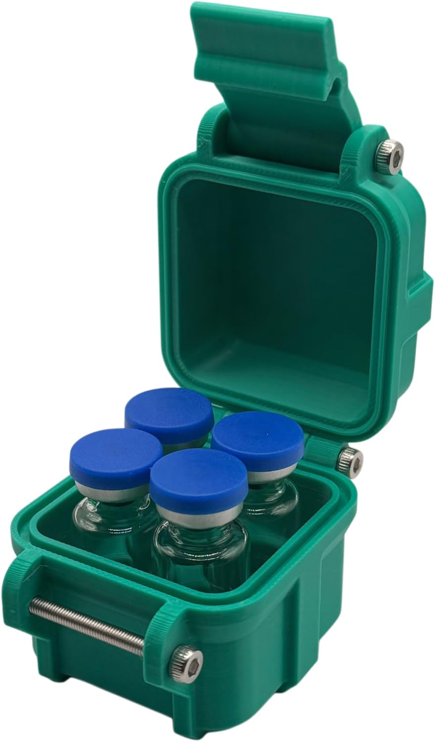 Secure 4-Slot Vial Organizer Case — Sea Green